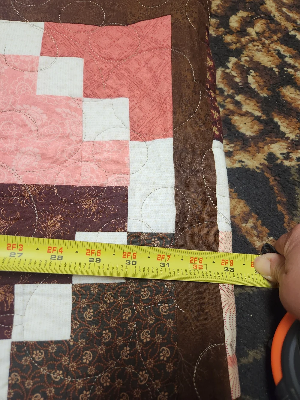 Handmade Quilt in Coral, Pink and Brown - Home Bedding Quilts